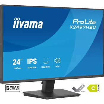 IIYAMA ProLite X2497HSU-B1 näyttö 23,8 inch (60,5 cm) Full HD IPS 1920×1080 4 ms USB-C 2×, kaiuttimet, VESA, musta