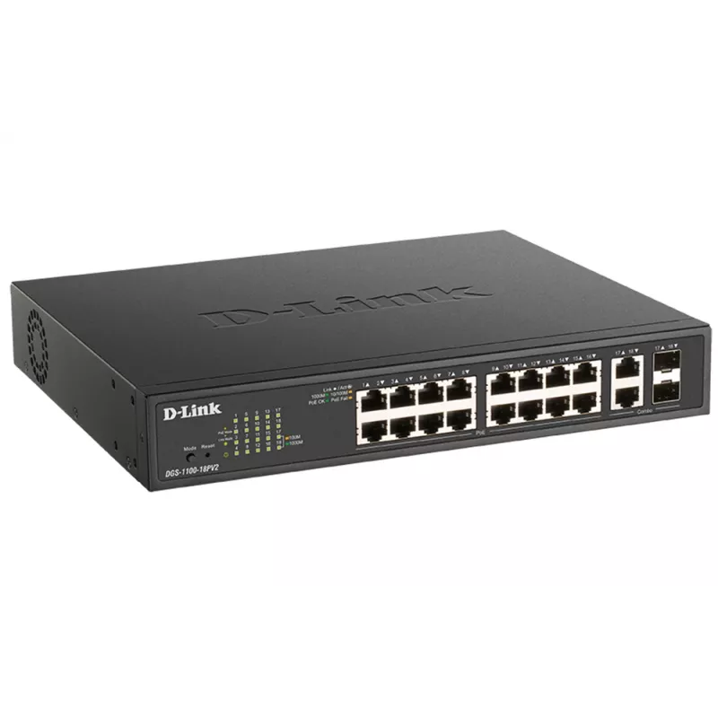 D-Link DGS-1100-18PV2 verkkokytkin Managed L2 Gigabit Ethernet (10/100/1000) Power over Ethernet (PoE) 1U musta