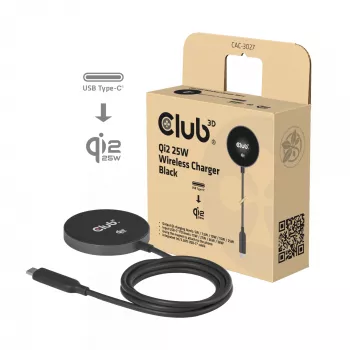 Langaton latausalusta CLUB3D CAC-3027 Qi2 25W MagSafe-yhteensopiva magneettinen alusta, DC-laturi sisäkäyttöön, 1 m kaapeli, musta