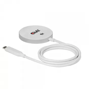 Langaton latausalusta club 3d CAC-3026 25W Qi2 magneettinen alusta, Qi 2.2 MagSafe-yhteensopiva, 1 m kaapeli, valkoinen