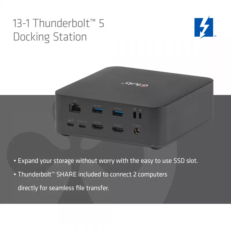 Telakointiasema CLUB3D CSV-2562 Thunderbolt 5, M.2 SSD, 2×HDMI 8K60Hz, 180W, 120 Gbit/s
