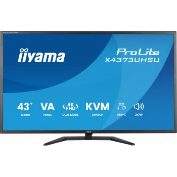 43 tuuman IIYAMA ProLite X4373UHSU-B2 LED 4K Ultra HD -näyttö, 3840×2160, VA-paneeli, 3 ms, 450 cd/m², USB 3.2 -keskitin, kaiuttimet, VESA, musta