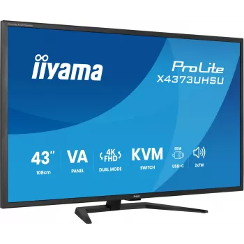 43 tuuman IIYAMA ProLite X4373UHSU-B2 LED 4K Ultra HD -näyttö, 3840×2160, VA-paneeli, 3 ms, 450 cd/m², USB 3.2 -keskitin, kaiuttimet, VESA, musta