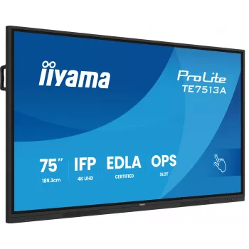 Interaktiivinen taulunäyttö IIYAMA TE7513A-B2AG 75 inch 4K UHD kosketusnäyttö, 500 cd/m², Wi‑Fi, Android, 24/7