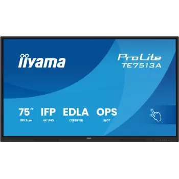 Interaktiivinen taulunäyttö IIYAMA TE7513A-B2AG 75 inch 4K UHD kosketusnäyttö, 500 cd/m², Wi‑Fi, Android, 24/7