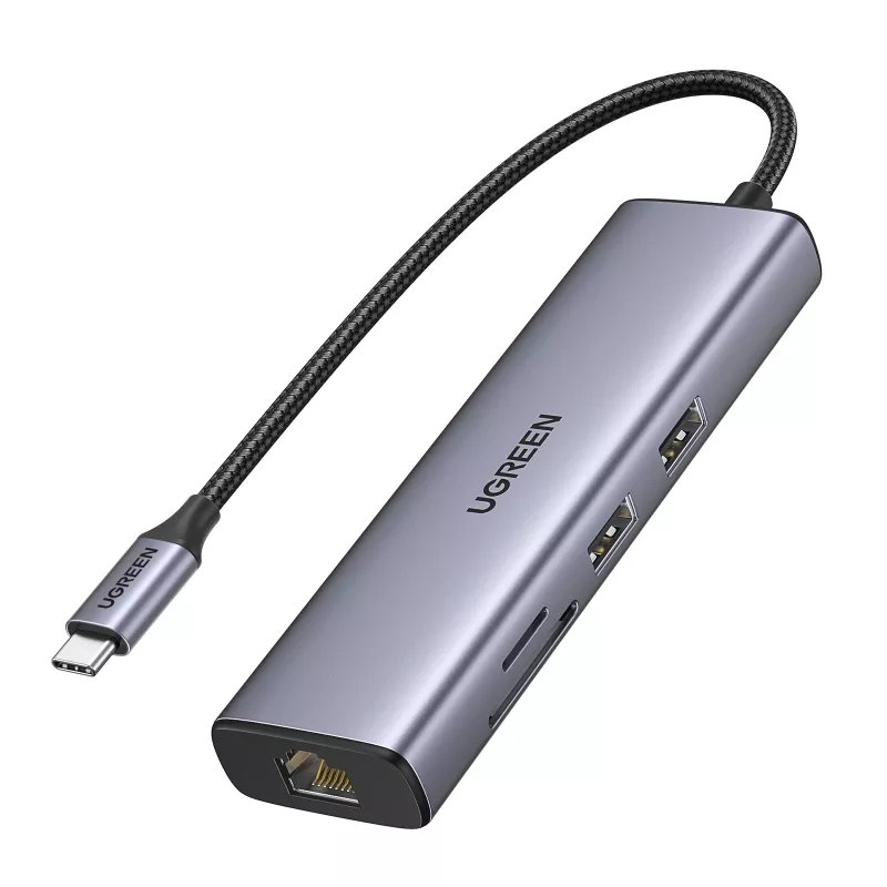 USB-C-keskitin UGREEN 90568 2 USB 3.0 HDMI RJ45 SD TF PD -portti