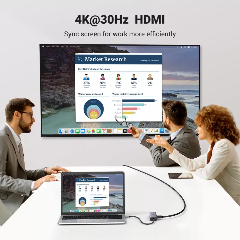 USB-C-keskitin UGREEN 90568 2 USB 3.0 HDMI RJ45 SD TF PD -portti