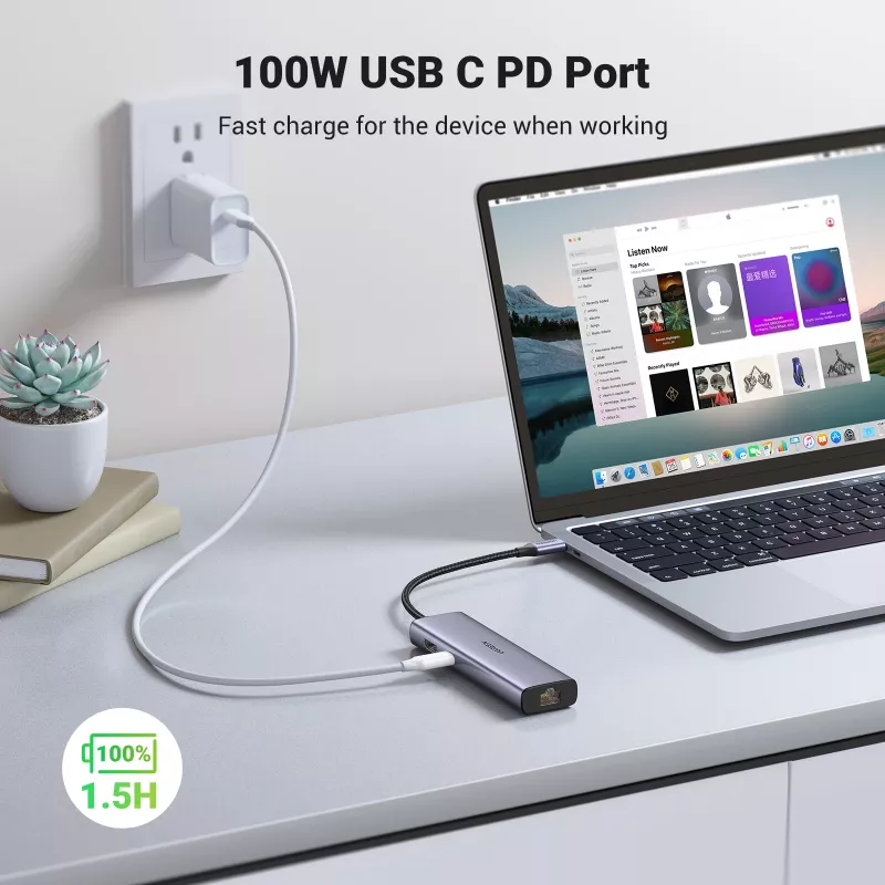 USB-C-keskitin UGREEN 90568 2 USB 3.0 HDMI RJ45 SD TF PD -portti