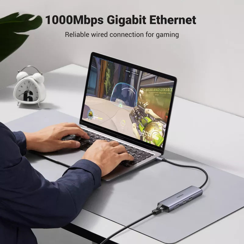 USB-C-keskitin UGREEN 90568 2 USB 3.0 HDMI RJ45 SD TF PD -portti