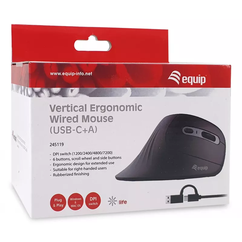 Equip 245119 hiiri yleispätevä oikeakätinen USB Type-A + USB Type-C optinen 7200 DPI
