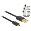 Delock USB 2.0 Type-A - Micro-B data- ja latauskaapeli, 3 kpl:n setti, musta