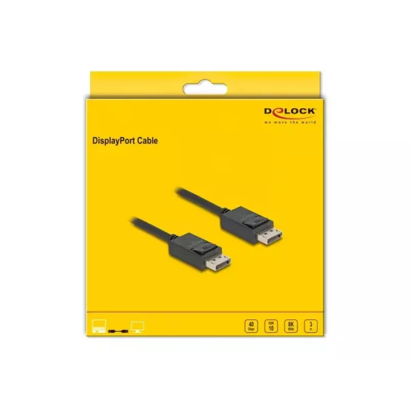 DeLOCK DisplayPort-kaapeli 16K 30 Hz 8K 60 Hz 40 Gbit/s 3 m