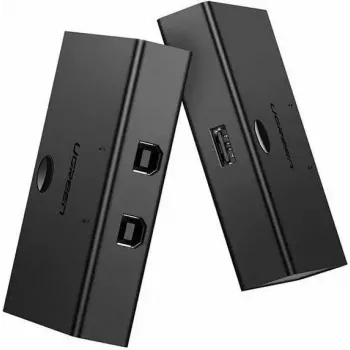 USB-kytkin UGREEN UGR423 2x1 musta — 2 tietokonetta 1 USB-laitteeseen, manuaalinen painike