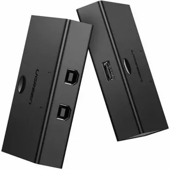 USB-kytkin UGREEN UGR423 2x1 musta — 2 tietokonetta 1 USB-laitteeseen, manuaalinen painike
