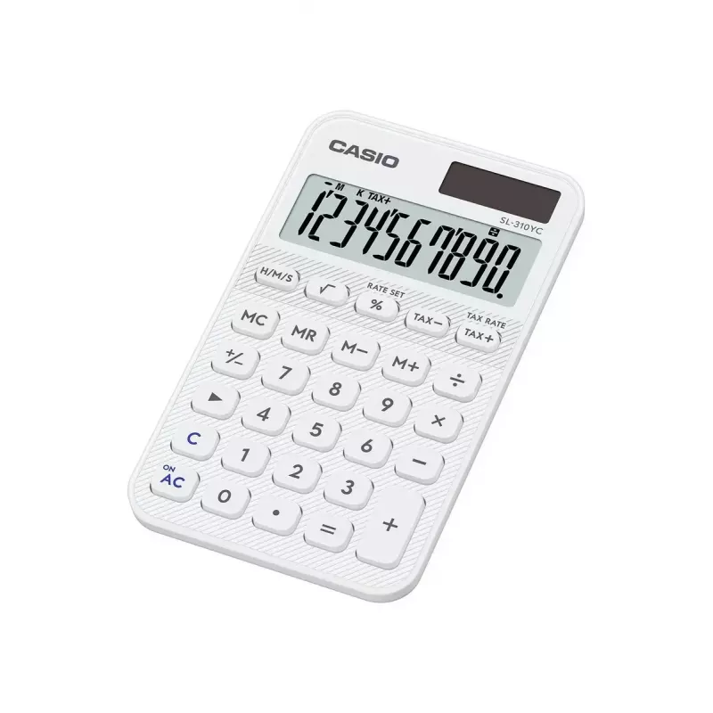Taskulaskin CASIO SL-310YC tasku perus, 10-numeroinen, paristo/aurinko, valkoinen