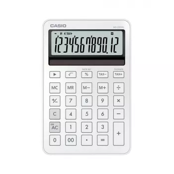 Pöytälaskin CASIO MS-200DQ 12-numeroinen, paristo/aurinko, vero- ja voittotoiminnot, valkoinen