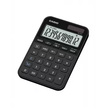 Pöytälaskin CASIO MS-20YC — perusmalli, paristo-/aurinkoenergia, vero- ja voittolaskenta, musta