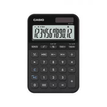 Pöytälaskin CASIO MS-20YC — perusmalli, paristo-/aurinkoenergia, vero- ja voittolaskenta, musta