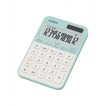 Pöytälaskin CASIO MS-20YC — perus 12-numeroinen, paristo/aurinko, vero- ja voittotoiminnot, vaaleanvihreä