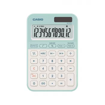 Pöytälaskin CASIO MS-20YC — perus 12-numeroinen, paristo/aurinko, vero- ja voittotoiminnot, vaaleanvihreä