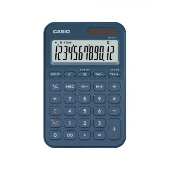 Pöytälaskin CASIO MS-20YC — 12-numeroinen, vero- ja voittotoiminnot, paristo/aurinko, laivastonsininen
