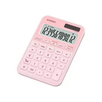 Pöytälaskin CASIO MS-20YC — 12-numeroinen, vero- ja voittotoiminnot, paristo/aurinko, vaaleanpunainen