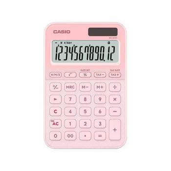 Pöytälaskin CASIO MS-20YC — 12-numeroinen, vero- ja voittotoiminnot, paristo/aurinko, vaaleanpunainen