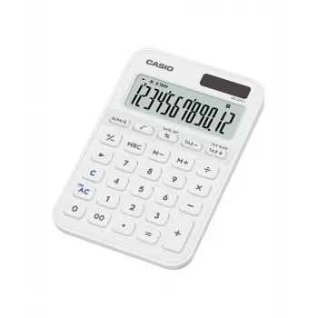 Pöytälaskin CASIO MS-20YC — 12-numeroinen, paristo/aurinko, vero- ja voittotoiminnot, valkoinen