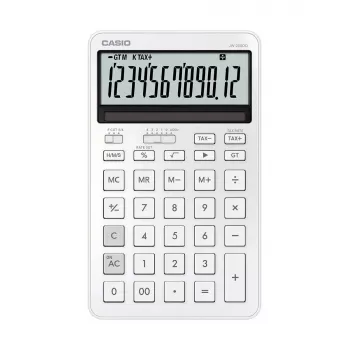 Pöytälaskin CASIO JW-200DQ 12-numeroinen peruslaskin, paristo/aurinko, vero- ja voittotoiminnot, valkoinen