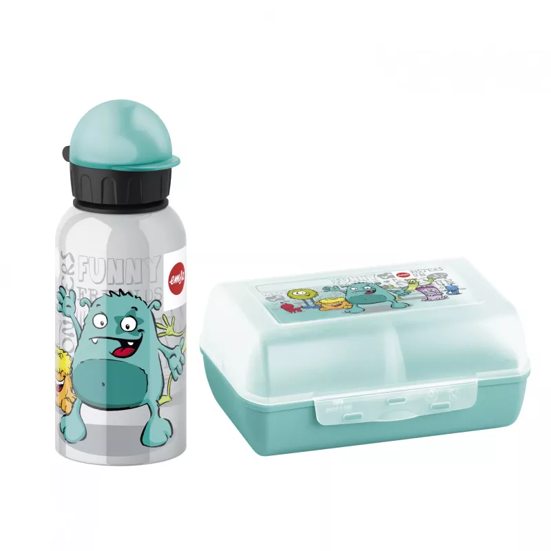 EMSA 518138 Kids Set Monster, 0,4 l juomapullo eväsrasialla, turkoosi