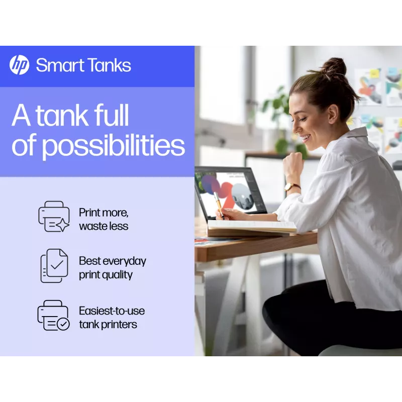 HP Smart Tank -tulostin, lämpömustesuihku, värillinen tulostus, 4800 x 1200 DPI, A4, suoratulostus, harmaa