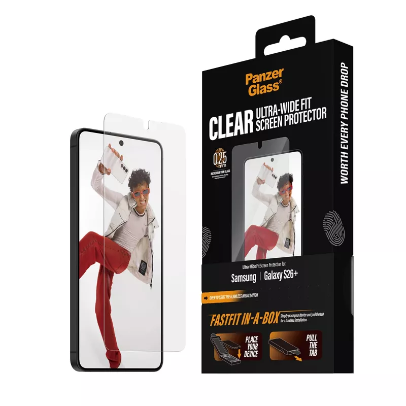 PanzerGlass -näytönsuojakalvo Samsung New Galaxy S 2026 Plus — Ultra-Wide Fit, PET+silikoni, FASTFIT