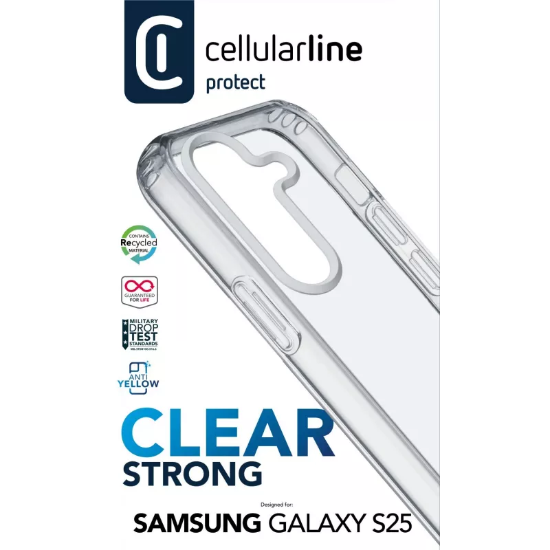 Cellularline Clear Protect - Galaxy S25 kova kuori kumireunoilla