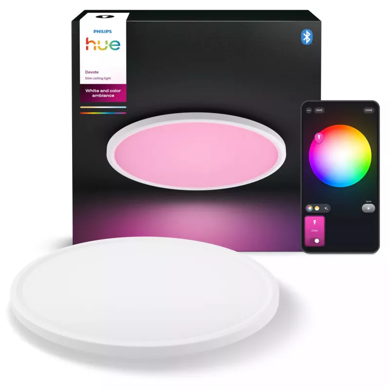 Kattovalaisin Philips Hue Devote ohut kattovalaisin M, pyöreä LED 23W, valkoinen, Ø42,1 cm, yleiskäyttöön