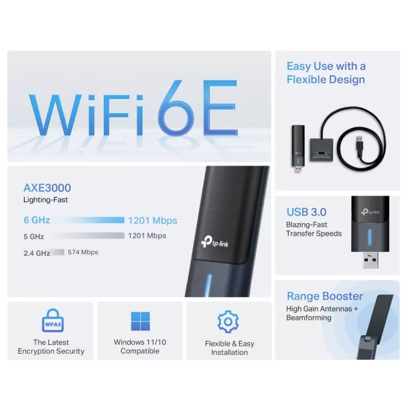 TP-Link Archer AXE3000 Wi-Fi 6E High Gain langaton USB-sovitin