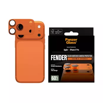 Kameransuojus PanzerGlass Fender iPhone 17 Pro — silikoni, Cosmic Orange, naarmu- ja iskunkestävä