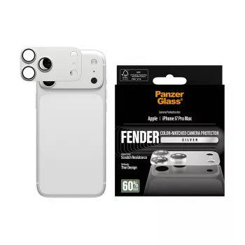 PanzerGlass Fender kameransuojus iPhone 17 Pro Max — silikoni, hopea, naarmu- ja iskunkestävä
