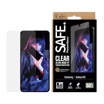 Näytönsuojus PanzerGlass SAFE by Samsung New Galaxy S 2026 — Ultra-Wide Fit, PET+silikoni, läpinäkyvä