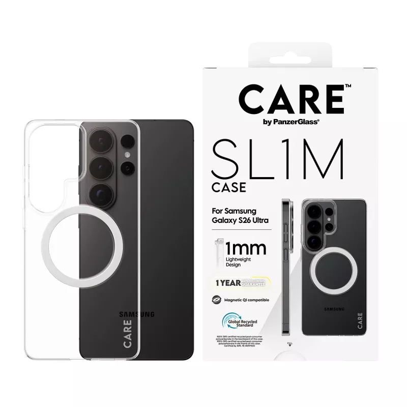 Puhelinkotelo PanzerGlass CARE™ SL1M läpinäkyvä Qi Samsung Galaxy S26 Ultra (6,9 inch)