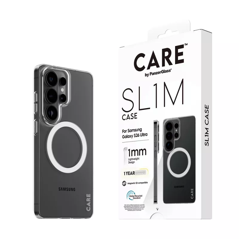Puhelinkotelo PanzerGlass CARE™ SL1M läpinäkyvä Qi Samsung Galaxy S26 Ultra (6,9 inch)