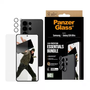 Näytönsuojuspaketti PanzerGlass Hoops 2-in-1 Samsung Galaxy S26 Ultra — karkaistu lasi + PET, läpinäkyvä, Ultra-Wide Fit