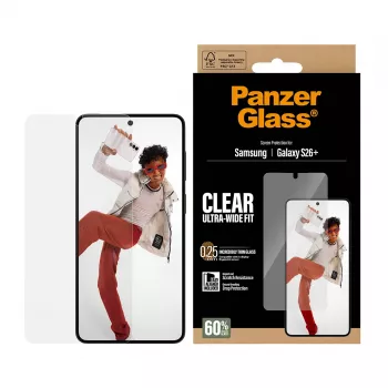 Karkaistu näytönsuojus PanzerGlass Samsung Galaxy S26+ – U-Wide Fit EasyAlignerilla
