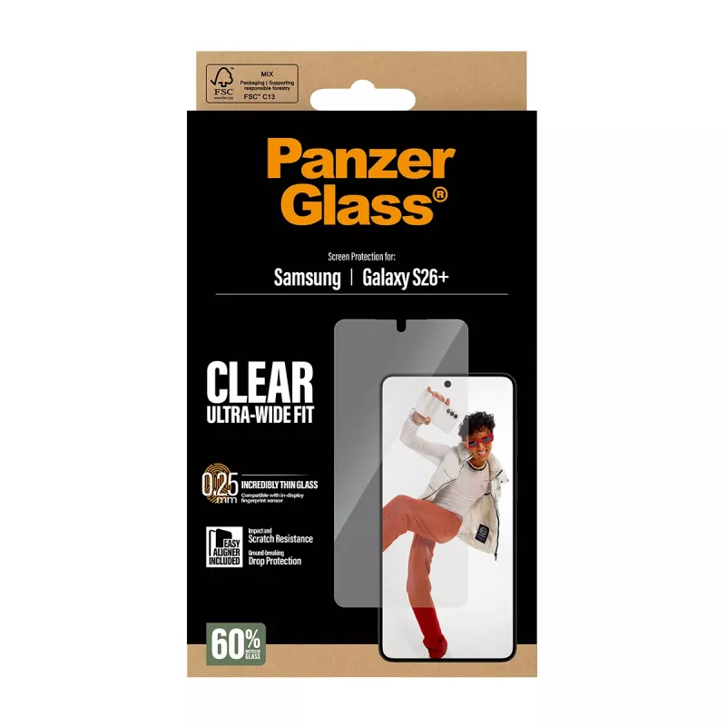 Karkaistu näytönsuojus PanzerGlass Samsung Galaxy S26+ – U-Wide Fit EasyAlignerilla