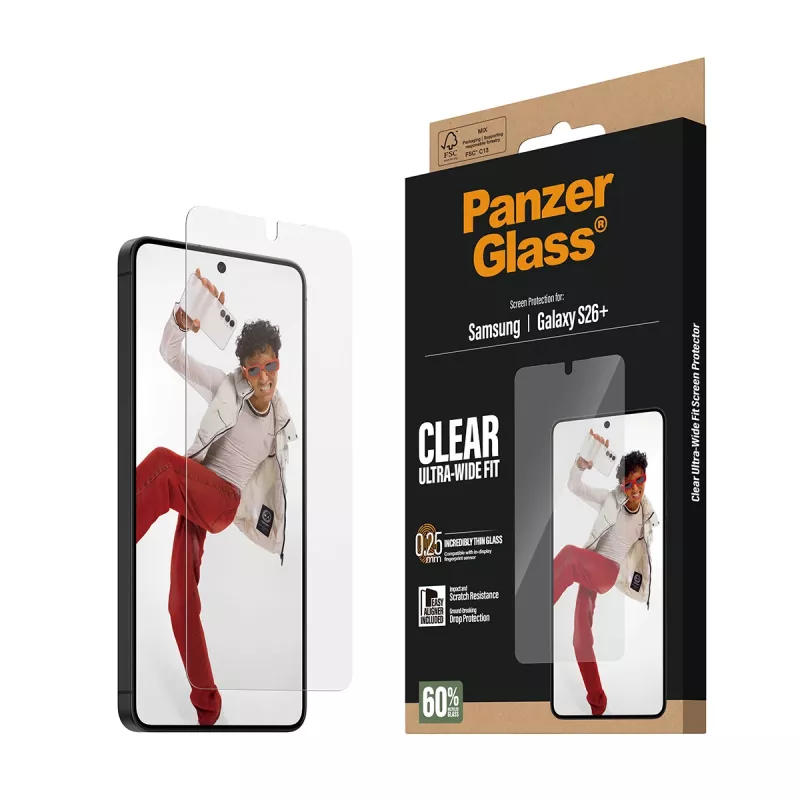 Karkaistu näytönsuojus PanzerGlass Samsung Galaxy S26+ – U-Wide Fit EasyAlignerilla