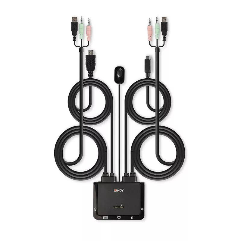 Lindy 2 Port HDMI 18G, USB Type-C, USB 2.0 ja audio kaapeli KVM-kytkin