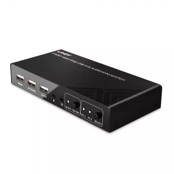 Lindy 2 Port HDMI 4K60, USB 2.0 ja audio KVM-kytkin, 4096 x 2160 pikseliä, 4K Ultra HD, musta