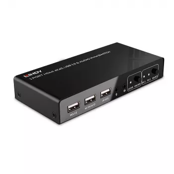 Lindy 2 Port HDMI 4K60, USB 2.0 ja audio KVM-kytkin, 4096 x 2160 pikseliä, 4K Ultra HD, musta