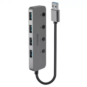 Lindy 4-porttinen USB 3.0 -keskitin virtakytkimillä