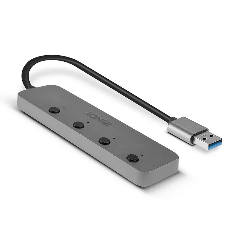 Lindy 4-porttinen USB 3.0 -keskitin virtakytkimillä