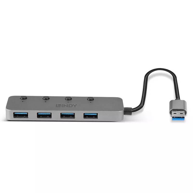 Lindy 4-porttinen USB 3.0 -keskitin virtakytkimillä